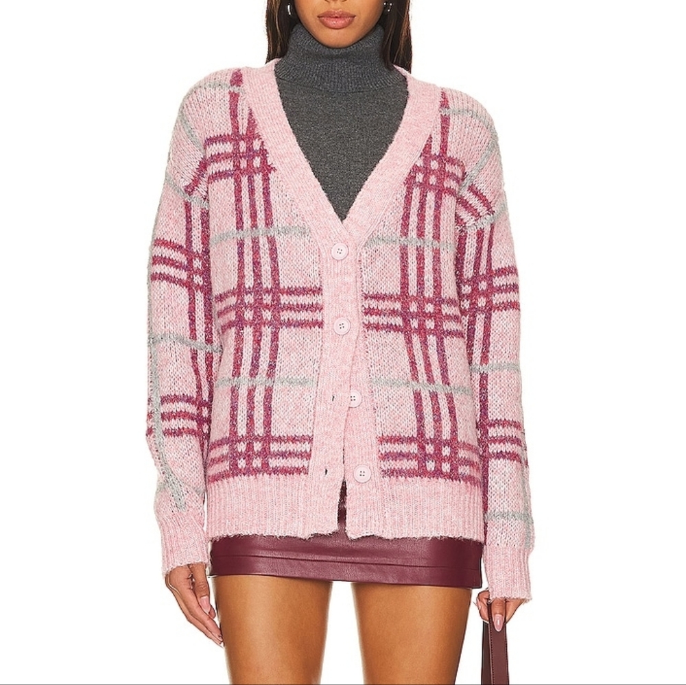 NWOT LOVERS + FRIENDS Damia Plaid Cardigan Size S - Pink Plaid